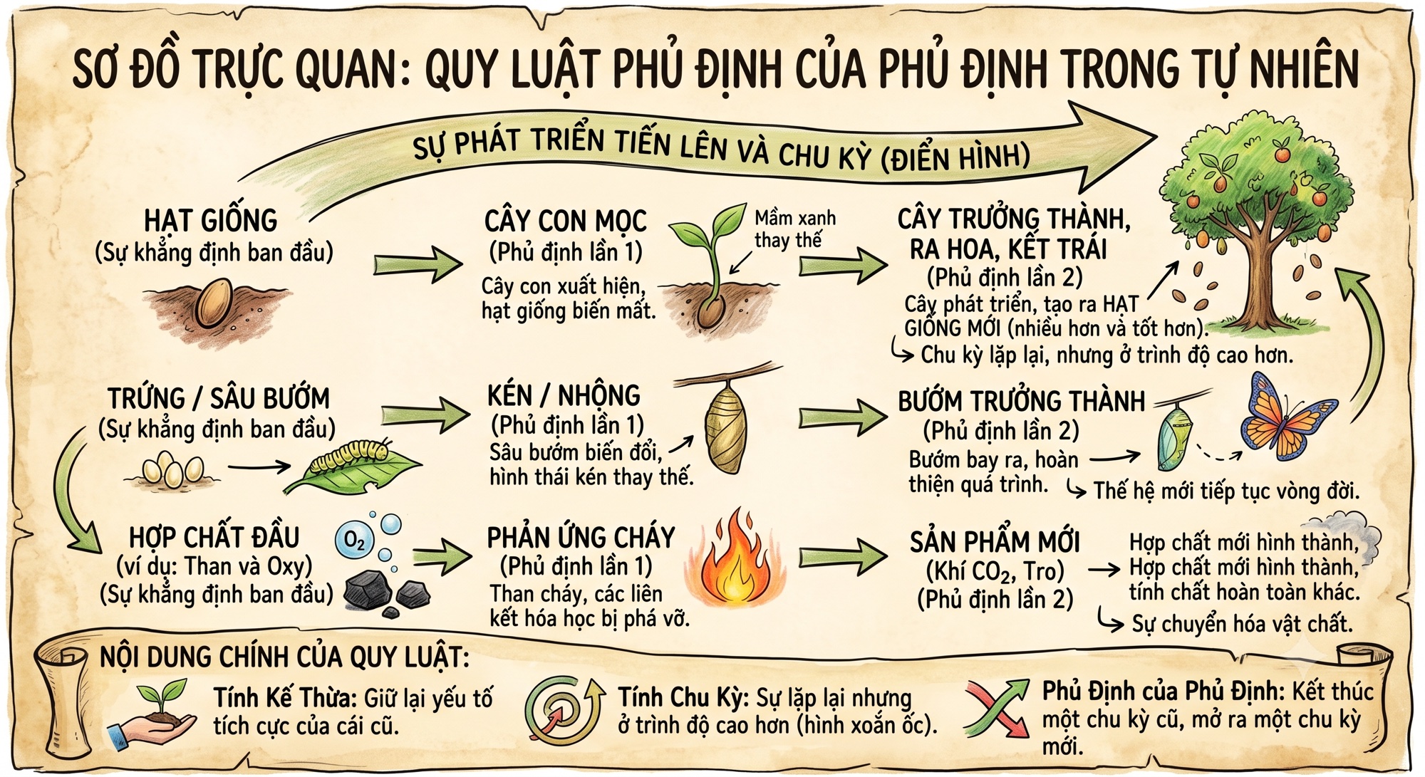 Sơ đồ quy luật phủ định của phủ định trong tự nhiên