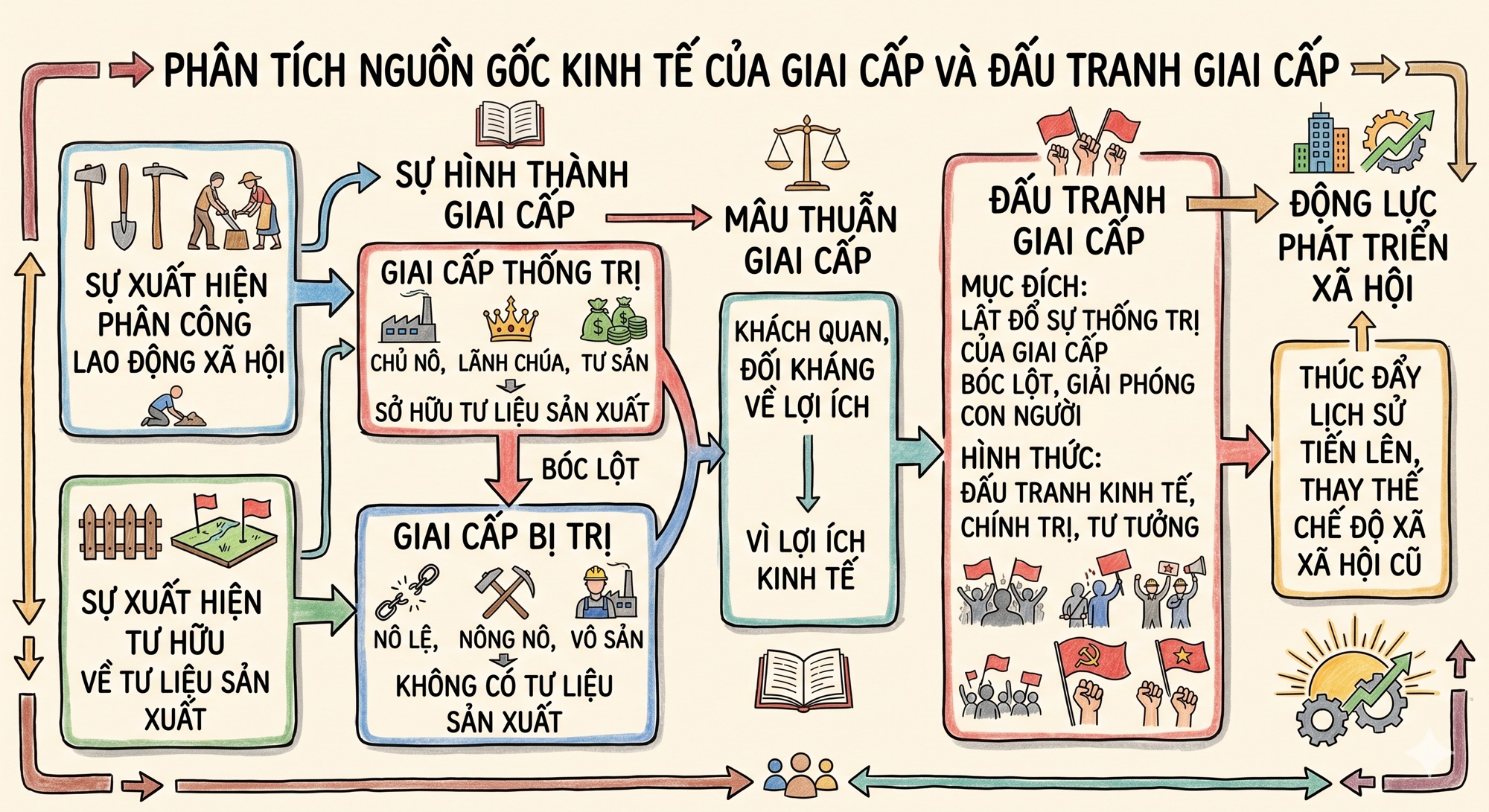 Sơ đồ nguồn gốc kinh tế của giai cấp và đấu tranh giai cấp